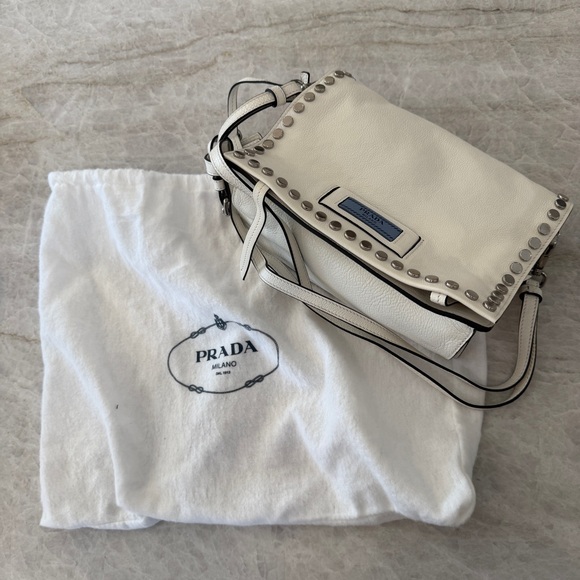 Prada Glace Studded Calfskin Leather Purse Etiquette Flap Foldover Handbag New - Picture 13 of 16